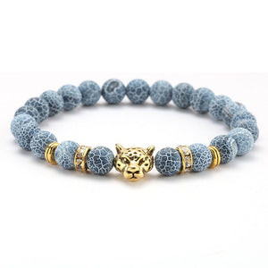 Bracelet Tête de Lion en Pierres de lave -bleu clair 