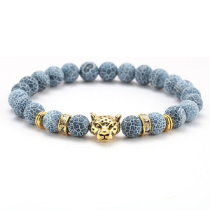Bracelet Tête de Lion en Pierres de lave -bleu clair