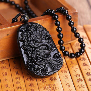 Collier dragon en obsidienne noire