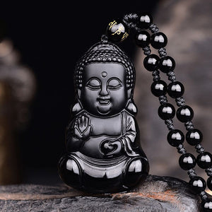 Amulette Bouddha Obsidienne Noire - Porte-Bonheur