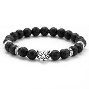 Bracelet Zen en Pierres de lave - Tête de Lion - noir fonce