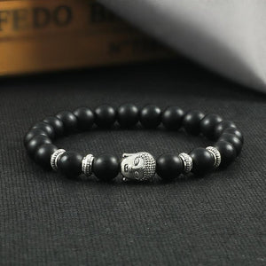 Bracelet Pierre de Lave Zen Bouddha en noir