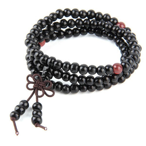 Bracelet mala Tibétain Bois de rose - en noir