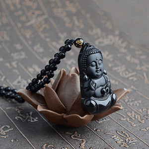 Amulette Bouddha Obsidienne Noire - Porte-Bonheur