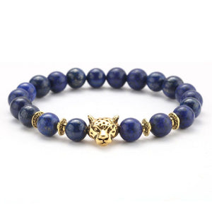Bracelet Tête de Lion en Pierres de lave - bleu fonce