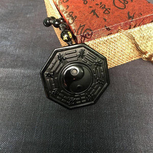 collier pierre naturelle obsidienne noire - collier yon yang