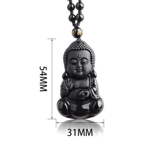 Amulette Bouddha Obsidienne Noire 54 mm X 31 mm
