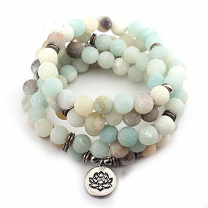 Bracelet Mala en Pierre Naturelles Amazonite - lotus