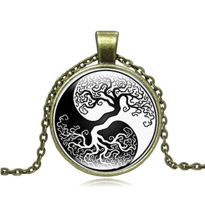 Collier Pendentif Yin Yang Mandala - blanc et noir