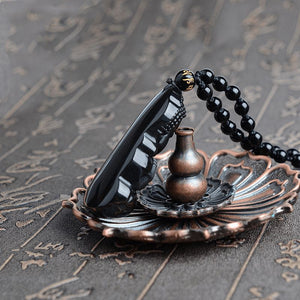 collier bouddha en obsidienne noire