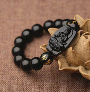 Bracelet Bouddha en Obsidinne Noire