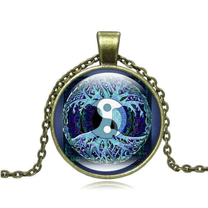 Collier Pendentif Yin Yang Mandala - bleu 