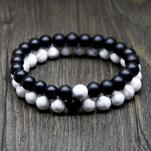 Bracelet Zen Pierres Onyx - Bijou Chakra - Noir/Blanc