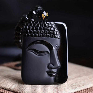Amulette Bouddha en Obsidienne Noire