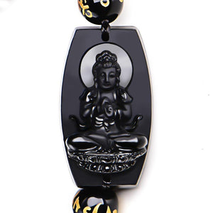Bracelet Bouddha en Obsidinne Noire - Haute Qualité