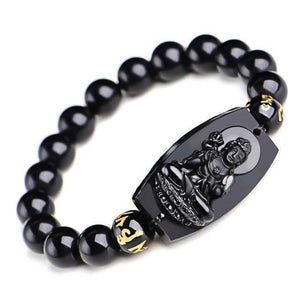 Bracelet Bouddha en Obsidinne Noire - Haute Qualité