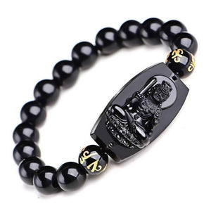Vitalité et Energie - Bracelet Bouddha en obsidienne noire