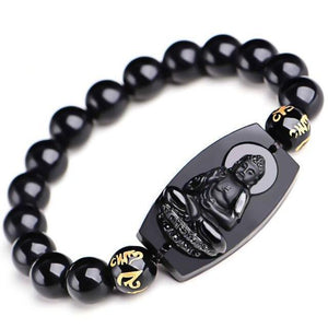 Bracelet Bouddha en Obsidinne Noire - Haute Qualité