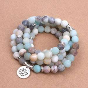Bracelet Pierre Naturelles en Amazonite - Pendentif Lotus