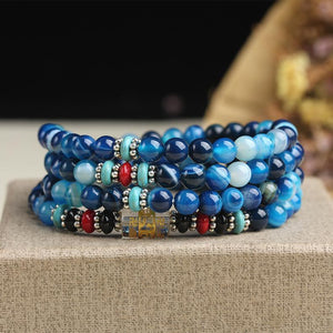 Bracelet Mala Tibétain 108 - Pierres Naturelles Agate Bleue-BRACELET MALA-1-Top Zen -bijoux zen