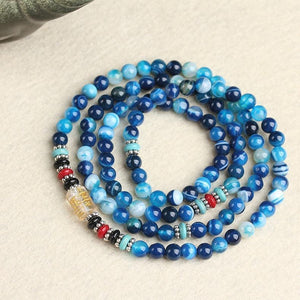 Bracelet Mala Tibétain 108 - Pierres Naturelles Agate Bleue-BRACELET MALA-3-Top Zen -bijoux zen