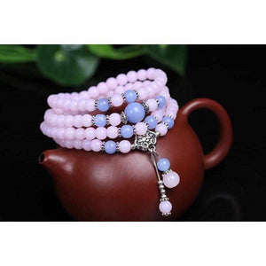 Bracelet Mala Tibétain 108 Pierres Naturelles de Calcedoine Bleue/Rose-BRACELET MALA-3-Top Zen-bijoux zen