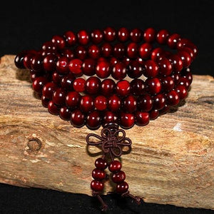 Bracelet Mala Tibétain en Bois de Santal Naturel - Rouge