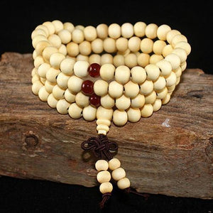 Bracelet Mala Tibétain Bois de Santal - Blanc