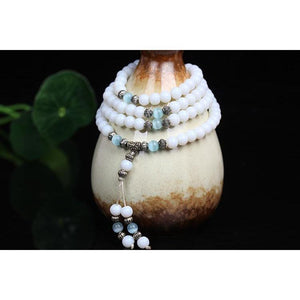 Bracelet Mala en Pierres Naturelles - Bracelet Zen en Calcédoine Blanche