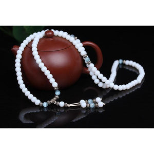Bracelet Mala en Pierres Naturelles - Bracelet Zen en Calcédoine Blanche