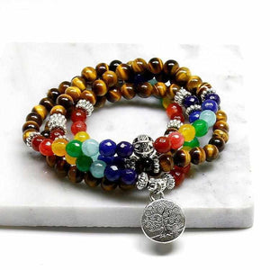 Bracelet Guérison Oeil de Tigre 7 Chakras & Arbre de Vie - bracelet mala