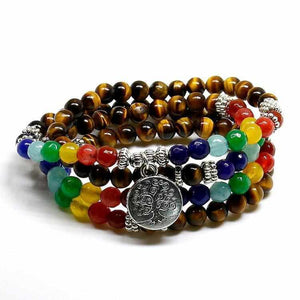 Bracelet Zen Guérison Oeil de Tigre 7 Chakras & Arbre de Vie - bijoux zen