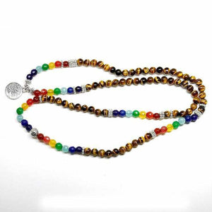 Bracelet Zen Guérison Oeil de Tigre 7 Chakras & Arbre de Vie - bracelet mala bracelet pierre chakra