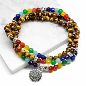 Bracelet Zen Guérison Oeil de Tigre 7 Chakras & Arbre de Vie