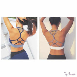 Brassière de Yoga-Soutien-Gorge Push-Up Sexy Gym- Gris & Bleu - top-zen