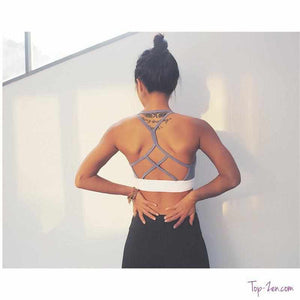 Brassière de Yoga-Soutien-Gorge Push-Up Sexy Gym- Gris & Bleu - top-zen