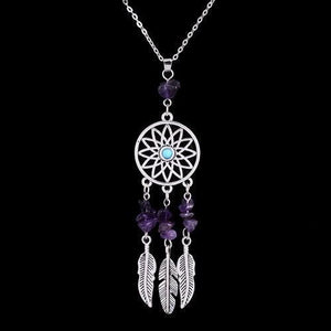 Collier Pendentif "Attrape Rêves"- Pierres Naturelles-pendentif-3-Améthyste-top-zen-bijoux zen