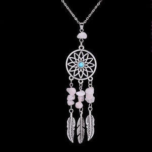 Collier Pendentif "Attrape Rêves"- Pierres Naturelles-pendentif-8-Quartz rose-top-zen-bijoux zen