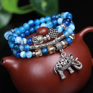 Mala Tibétain Agate Bleue - Pendentif Elephant Ganesh-bracelet mala agate-5-Top Zen -bijoux zen