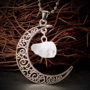 Pendentif Croissant de Lune quartz blanc argent