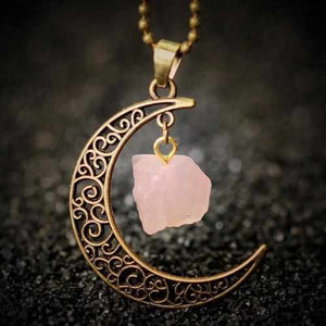 Pendentif "Croissant de Lune" Rose Quartz or
