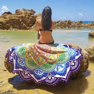 Serviette de Plage Ronde - Lotus et Mandala