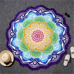 Serviette de Plage Ronde - Lotus et Mandala en violet