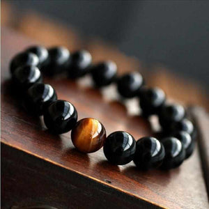 Bracelet en Onyx Noir & OEil de Tigre - Bracelet de Guérison Chakras