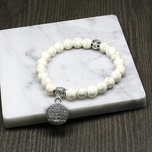 Bracelet Zen Guérison et Protection en Turquoise Blanche - Pendentif Arbre de Vie