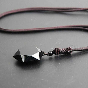 Collier Obsidienne Noire Pendentif Etoile - - Bijou Spiituel