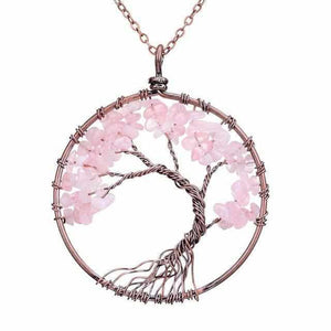 Collier Vintage Arbre - Rose quartz