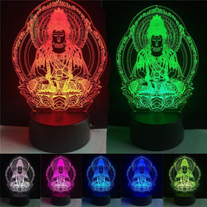 Veilleuse LED 3D Multicolore – Lampe Bouddha Assis 7 Couleurs