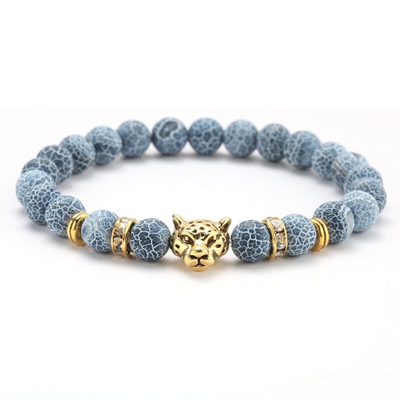 Bracelet Tête de Lion en Pierres de lave -bleu clair 