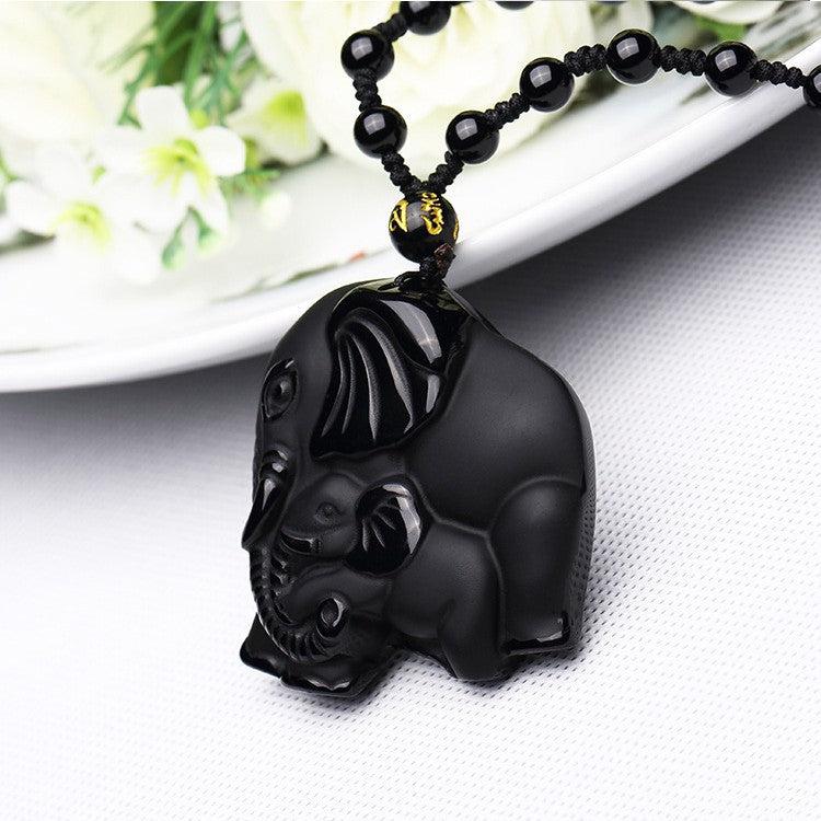 collier elephant en pierre naturelle obsidienne